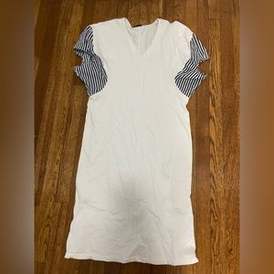 Zara White Oversized Stripped Blue Sleeve Dress